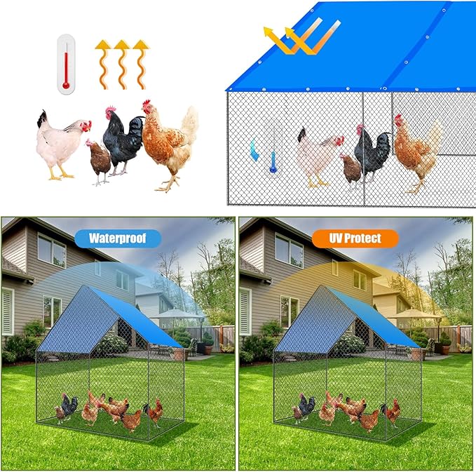 VitalCozy 2 Pcs Chicken Coop Cover Waterproof 11.5 x 6.6 ft Chicken Run Cover Coop Tarp Accessories for Winter with 50 Pcs Ball Bungees Cords for Outdoor (Blue)