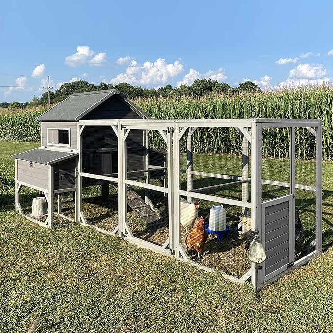 GUTINNEEN Large Chicken Coop 135" Chicken House with Run Wooden Hen House Poultry Cage with 6 Large Nesting Boxes,10-15 Chickens