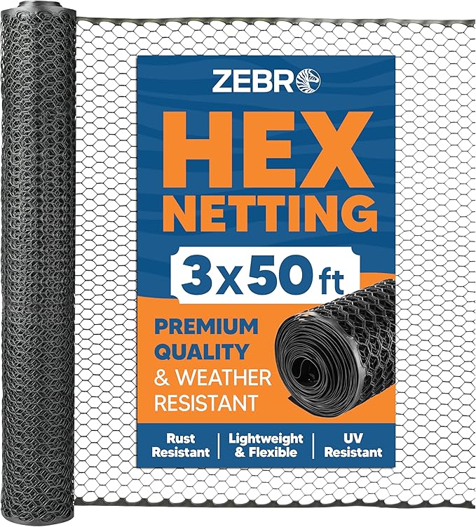 Zebro Plastic Chicken Wire Fence – Lightweight Poultry Netting & Garden Fence for Chicken Coops, Pet Enclosures, Balcony Safety & Landscaping – Weatherproof & Rust-Free - 3' x 50' Black