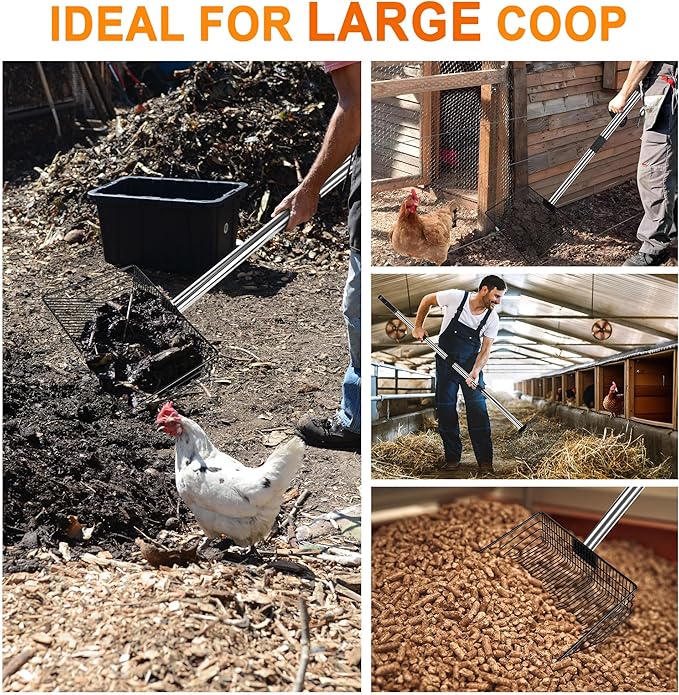 Large Chicken Poop Scooper, Chicken Coop Rake Scooper Accessories