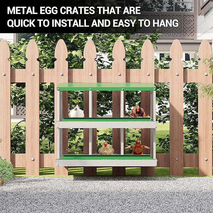 6 Hole Chicken Nesting Box, Galvanized Steel Nesting Boxes with Vented Design, Laying Nesting Boxes for Hens, Wall Mount, Green