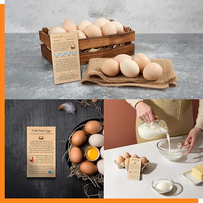 200 PCS Fresh Farm Egg Handling Instruction Cards, Double-sided Printing Egg Carton Stamp Bulk with Washed/Unwashed Fresh Egg Care Accessories Card Labels for Farm Fresh Eggs (3.5” x 2”)