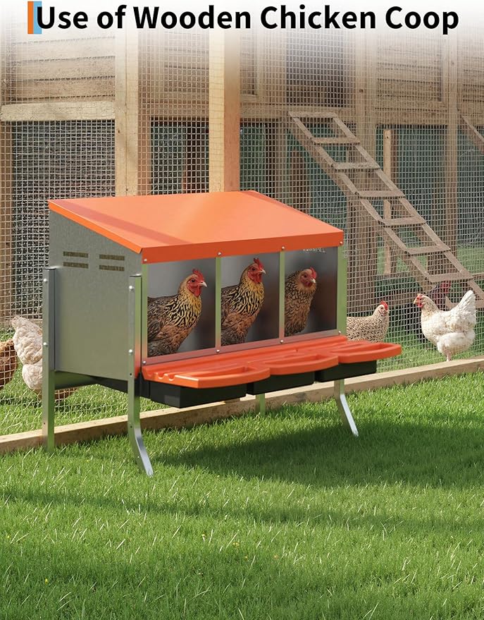 Chicken Nesting Boxes, 3 Hole Metal Rollaway Nest Box for Laying Hens with Cleanable Pull-Out Trays Wall Mount or Placed Design for Easy Egg Collection & Cleaning(Includes Legs)