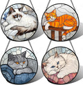 Stained Glass Window Hanging 4 Pcs Set Cute Cat Large 11.8" - Suncatcher Door Garden Sun Catcher Decor Birthday Mother's Day Christmas Comfort Gifts for Lost Pet Woman Nana Mom Men Friend