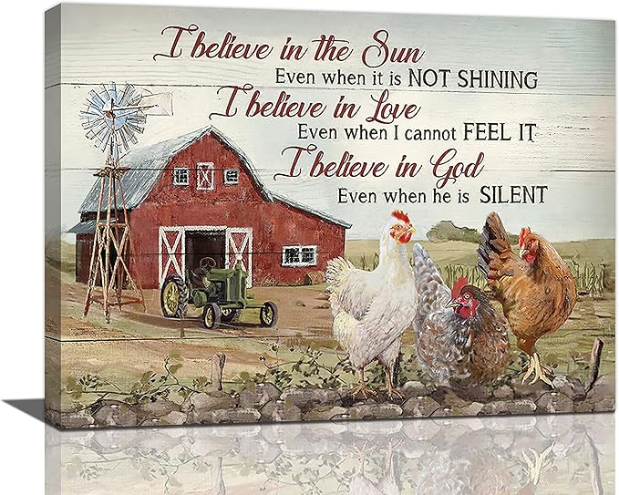 banonaty Rooster Kitchen Decor Wall Art Rustic Farmhouse Chicken Barn Pictures Wall Decor Country Inspirational Quotes Canvas Prints Home Office Decorations For Bathroom Dinning Room Framed 16''x12''