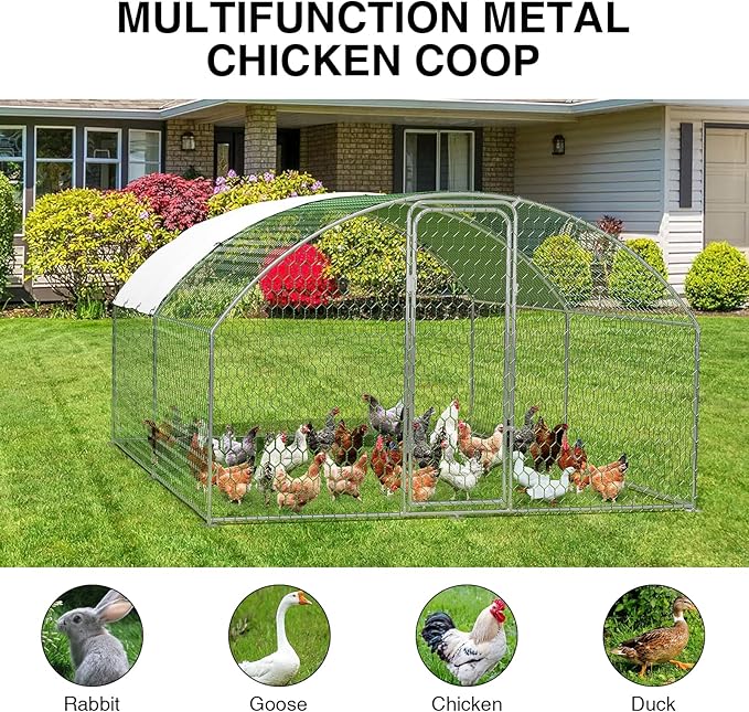 9.8'x13.1'x6.5' Large Metal Chicken Coop Walk-in Poultry Cage, Outdoor with Waterproof Anti-UV Cover & Galvanized Frame, Chicken Run for Backyard Farm, Ducks, Rabbits