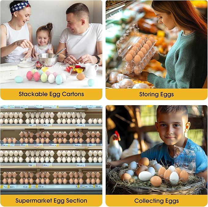 100PCS Egg Cartons Cheap Bulk, Large Egg Cartons Plastic 12 Count, 1 Dozen Reusable Egg Container Holder for Storing, Sharing, Selling, Clear Egg Cartons for Home Ranch Farm Market-2x6Grids