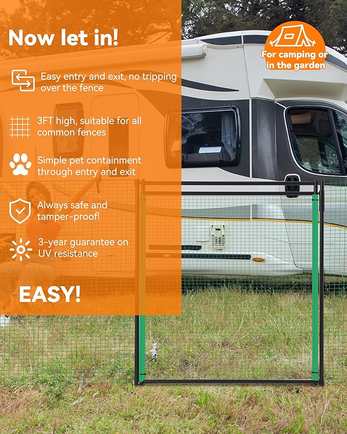 Temporary Fence Gate,3' Height,Garden Fence Mesh Door, Free Open and Close Boundary for Garden Backyard Outdoor Animal Protect, Non Electric Safe for Children and Dog