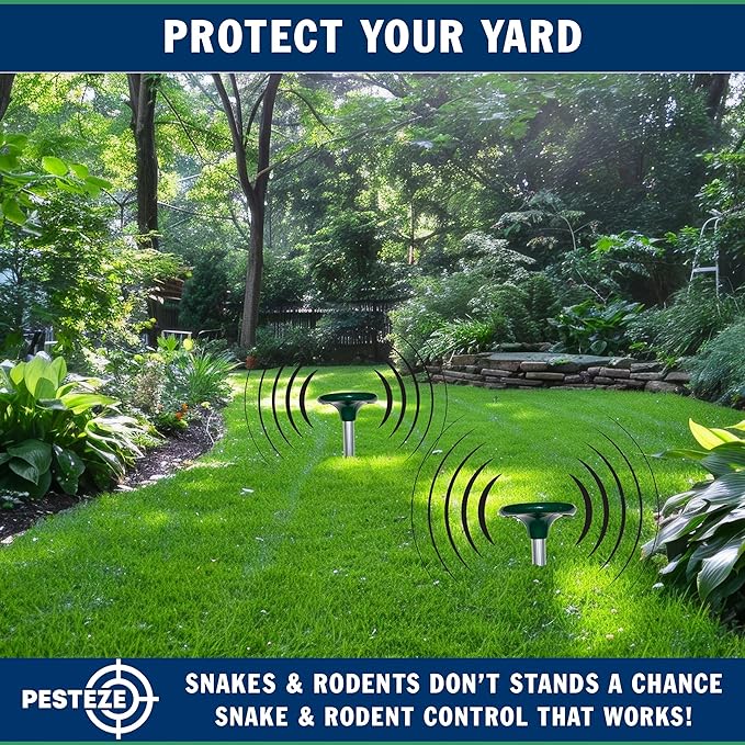 PESTEZE Solar Snake & Rodent Sound Deterrent. Auditable Sound Deters Snakes & Burrowing Rodents Like Moles, Voles Gophers, Chipmunks, Groundhogs & Woodchucks from Destroying Gardens & Vegetables