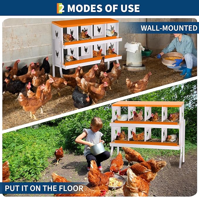 Chicken Nesting Box,8 Compartments Galvanized Steel Metal Chicken Laying Box with Roll Out Egg Collection,Wall Mount Chicken Nesting Boxes,Easy Egg Collection, Hen Roosting Boxes