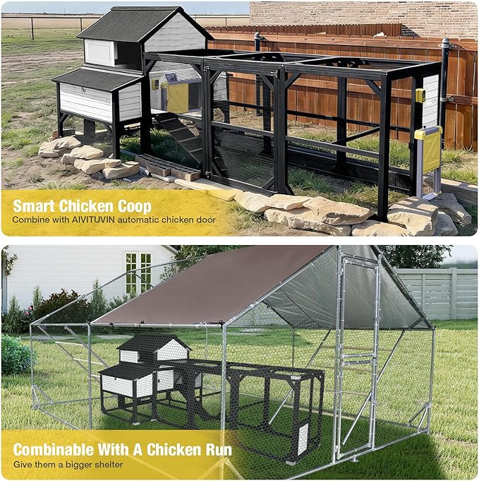 Aivituvin Chicken Coop Extra Large Chicken House 41.3ft² for 8-10 Chickens Outdoor Wooden Hen House Poultry Cage with 6 Nesting Boxes, 6 Perches, Large Run 118" L, Black