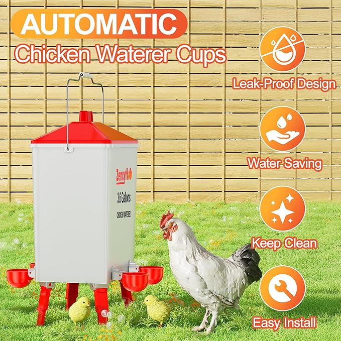 Chicken Feeders and Waterers, 8 Ports Chicken Feeder No Waste and 8 Packs Chicken Water Cups