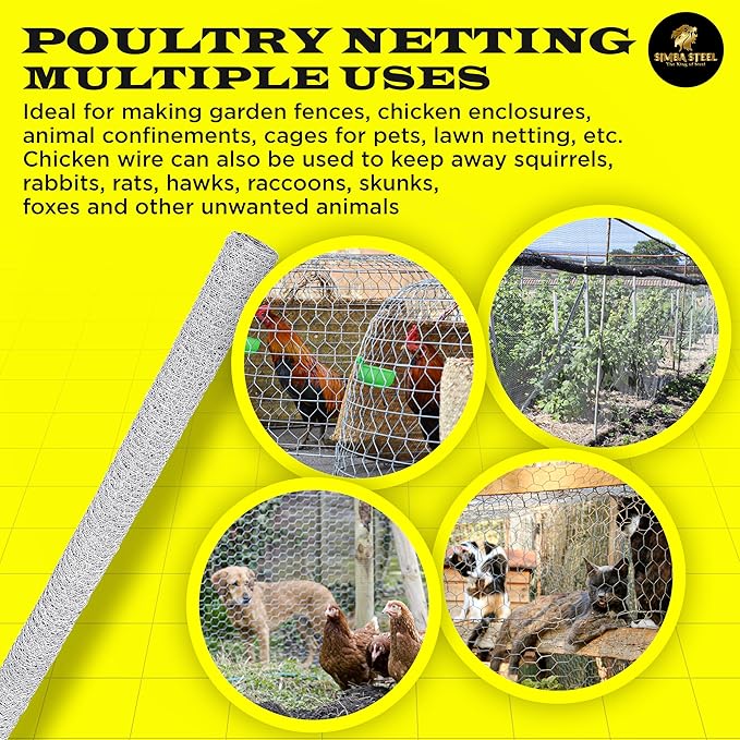 Chicken Wire 72 in x 100 FT x 1” Mesh x 20GA | Poultry Wire Netting | Hot Dipped Galvanised | Hexagonal Galvanized Mesh for Chicken Coop, Rabbit Cage, Fence Barrier