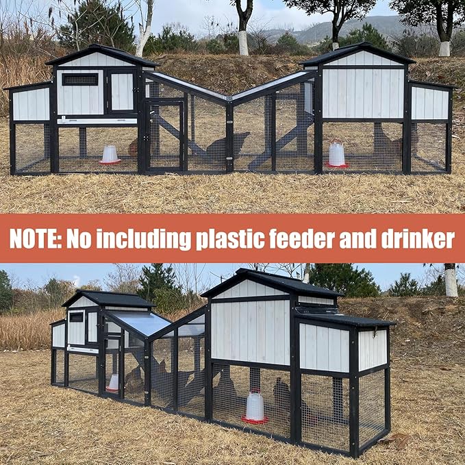 130.6" L Large Chicken Coop and Run, Wooden Hen House for 2-4 Chickens, 2 Story Poultry Cage with Nesting Box, Pull-Out Tray, 4 Perches, Ramp, Indoor/Outdoor Pet Hutch Backyard Use, Black