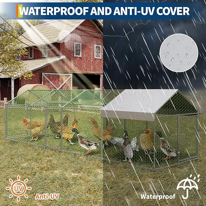 Garvee Large Metal Chicken Coop, Chicken Runs for Yard with Waterproof and Anti-UV Cover, Portable Chicken coop for Outdoor Chicken Rabbit Duck, Silver, 160 in ×40 in×40 in