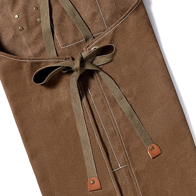 AFUN Chef Aprons for Men Women with Oversized Pockets, 16-Ounce Cotton Canvas Cross Back Heavy Duty Work Apron (Brown)