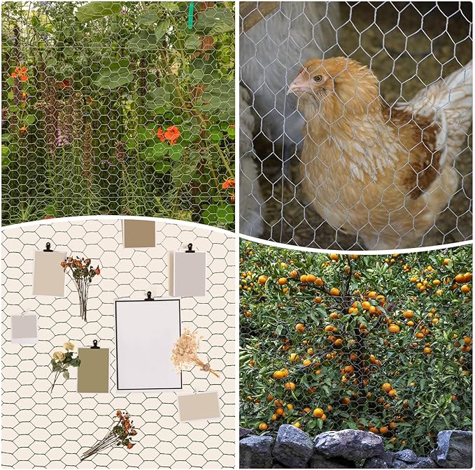 Chicken Wire for Floral Arrangements, 14 x 79 in Galvanized Iron Hexagonal PVC Coated for Crafts/Poultry/Garden, Chicken Wire Netting Fence Mesh [Silver Tone]