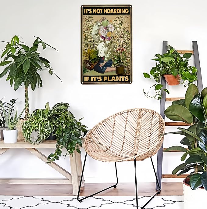 Vintage Gardening Tin Sign, It's Not Hoarding If It's Plants, 8 x 12 Inches Novelty Funny Garden Signs
