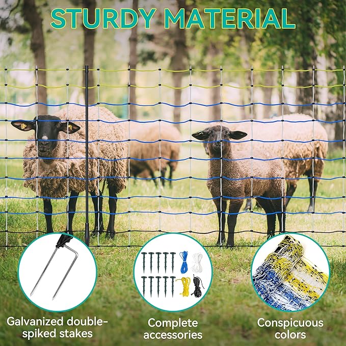 Highly Visible Blue Electric Fence Netting, 35.4" H x 164' L, Portable Livestock Nets Mesh for Goats, Sheep, Hogs, Dog, Electric Fencing for Backyards, Homesteaders, Farms Ranches, and Gardens
