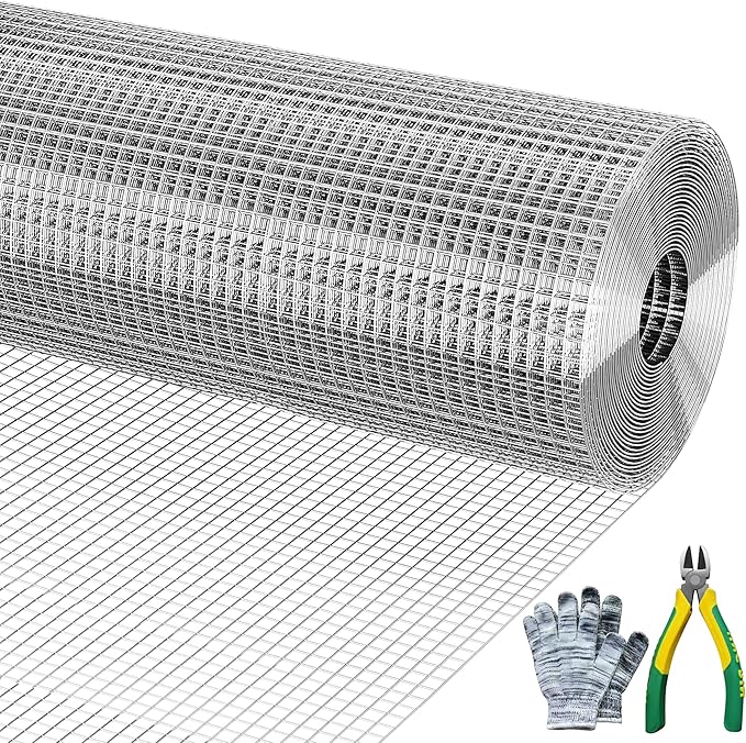 Hardware Cloth 1/2" x 1/2" 16 in x 50 ft, 19 Gauge Chicken Wire Fence, Welded Wire Fencing Mesh Roll with Cutting Plier & Gloves for Garden, Coop & Pet Enclosures