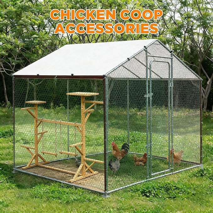 Large Wooden Chicken Perch Stand Roosting Bars with 2 Swings, Multi-Level Chicken Playground for Hens, Ducks & Pigeons, Sturdy Fir Wood Hens Jungle Gym for Coop or Backyard