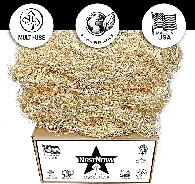 NestNova™ Aspen Excelsior, 2 lb Box of USA-Grown Aspen Fiber. Eco-Friendly Material for Chicken coops, Small pet Bedding, Crafts, and Gift Baskets. Biodegradable and Hand Packed. 2 Boxes (4 lbs)