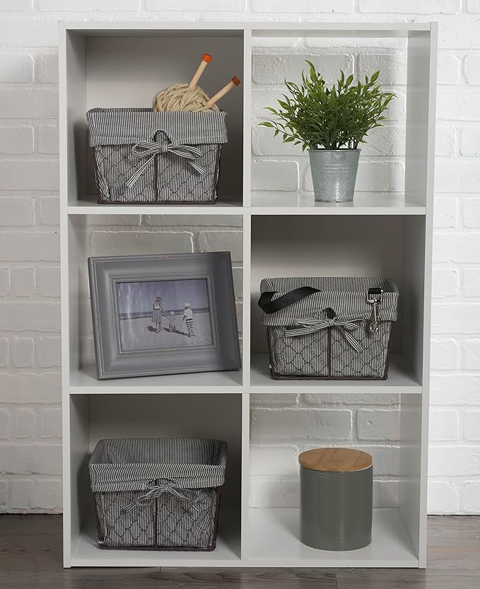 DII Farmhouse Chicken Wire Storage Baskets with Liner, Small, Rustic Black & White Ticking Stripe, 9x7x6", 3 Piece