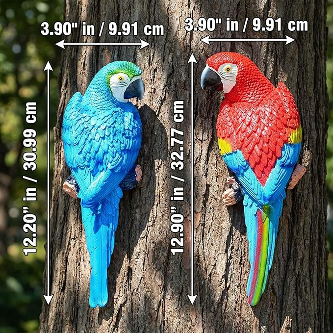 Real Tropical Hanging Parrot Decor,Bird Figurines,Resin Bird Statues,Home Ornament Decor for Tiki Bar,Perfect for Yard Ornaments,Tree Decorations Outdoor,Patio,Lawn,Tree Trunk, Porch