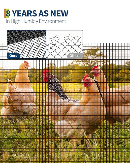 Chicken Wire 1/2 Inch 48in x 50ft Galvanized Welded Wire Mesh Roll, Chicken Wire Fence for Poultry Rabbit Snake Gopher Cage, Garden Plant Fencing & Animal Netting - Black