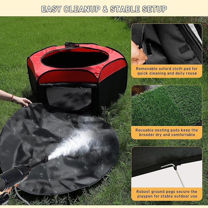 Upgrade Chick Starter Kit, 6-in-1 Chicken Brooder Box for Chicks Includes Pop-Up Chicken Playpen Tent,12 * 12" Heat Brooder Plate, Chicks Feeder, Waterer, Perch & Nesting Pad for Poultry Ducks Quail
