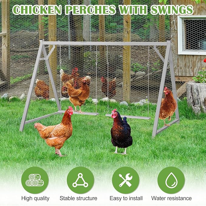 Chicken Roosting Bars Chicken Perch with 2 Swings, Chicken Roost Activity Play for Coop Accessories, Farm Enrichment Toys for Poultry Hens Healthy and Happy