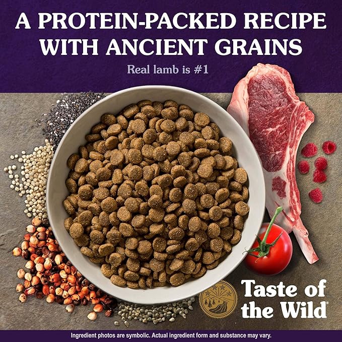 Taste of The Wild with Ancient Grains Ancient Mountain Canine Recipe with Roasted Lamb Dry Dog Food, Made with High Protein from Real Lamb and Guaranteed Nutrients and Probiotics 28lb
