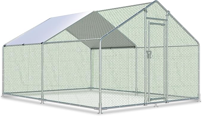 Large Metal Chicken Coop 12.8x9.84x6.6ft Chicken Runs for Yard with Cover, Walk in Chicken Coops for 10 Chickens, Heavy Duty Chicken Run Lockable Chicken Pen Outdoor Poultry Cage