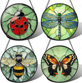 Stained Glass Window Hanging 4 Pcs Set Butterfly Dragonfly Bee Ladybug 9.8" - Suncatcher Door Garden Sun Catcher Decor Birthday Mother's Day for Mom Woman Nana Men