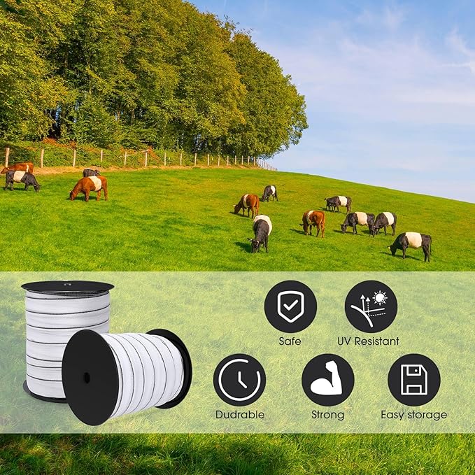 2 Inch x 1500ft/ 457m Electric Fence Tapes with High Visibility 3 Rolls Each 500ft Electric Horse Fence Kit for Horse Livestock