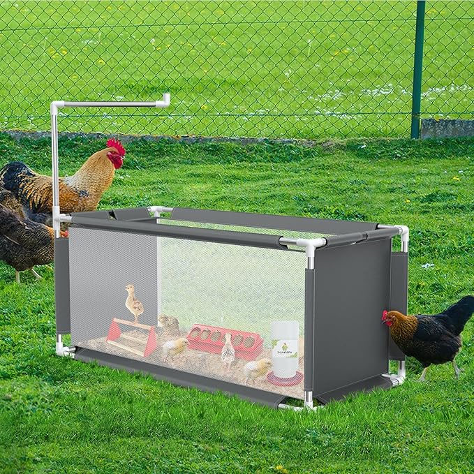 Indoor Chick Brooder Kit, 10.6 ft³ Habitat for Chicks, Ducklings & Quail, Stainless Frame, Waterproof Breathable Oxford, Includes Feeder, Waterer and Perch, 47.2"x19.7"x19.7"