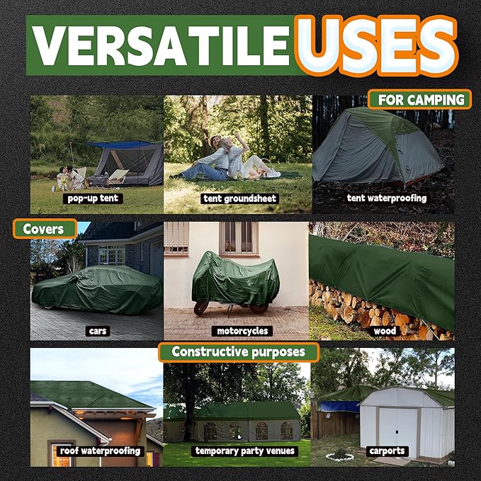 RAINDEWAY Tarps Heavy Duty Waterproof 7x10 Feet,10.5 Mil Waterproof Tarps for Outdoors,Multipurpose Poly Tarp Cover with Metal Grommets and Reinforced Edges,Green/Blue