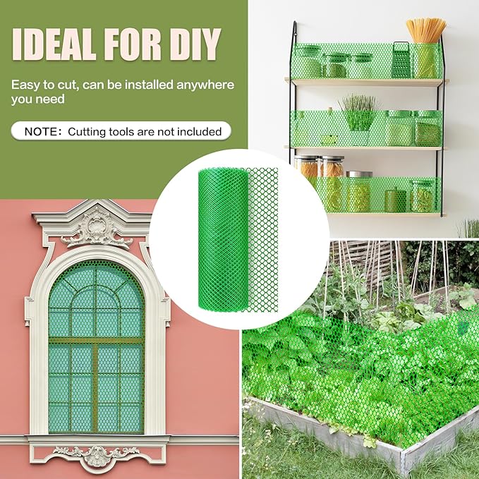 Plastic Pet & Garden Fence - Green 15.7in X 33ft Roll Multi-Use Decorative Chicken Wire Fencing for Poultry, Gardening & Animal Barriers
