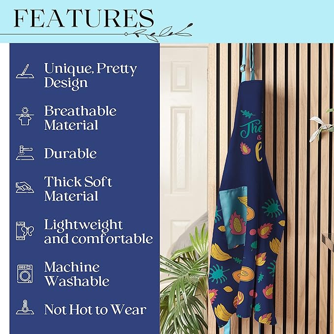 Waterproof Apron for Adults – Adjustable Fit with Deep Pockets, Stylish Cooking & Baking Apron for Women & Men