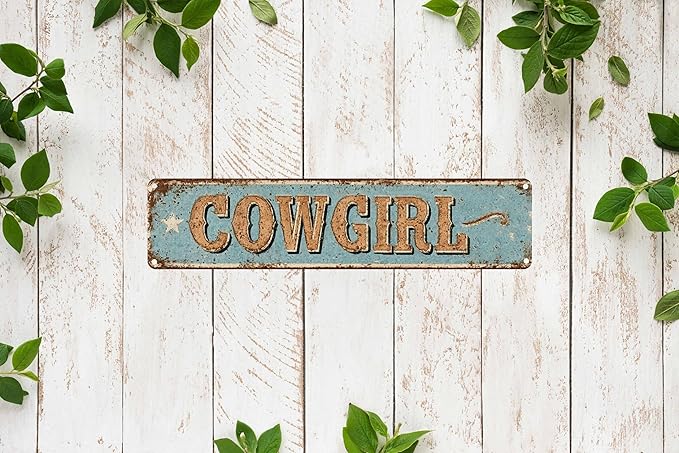 Cowgirl Metal Sign 4x16in Rustic Western Plaque for Bedroom Bar Living Room Home Farmhouse Garage Kitchen Decor