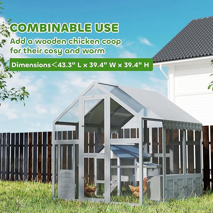 PawHut Large Chicken Run, Wooden Chicken Coop with Waterproof & Anti-UV Cover, Split Door, 2 Nesting Boxes, 2 Roosting Bars, Walk-in Poultry Pen for 6-8 Hens, for Backyard, Farm, 5.5' x 6' x 6'