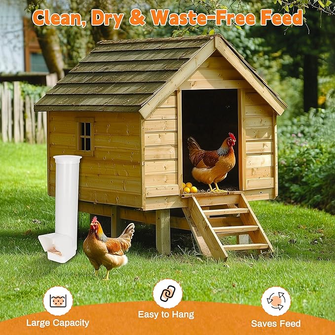 2026 Automatic Chicken Feeder Outdoor, Large Capacity PVC Pipe Hanging Chicken Coop Feeder, with Cover, No Waste and Rainproof Design, Used for Long-Term Feeding of Chickens