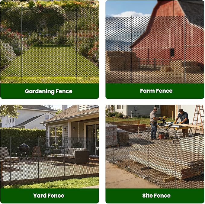 DoCred Plastic Fence with Stakes, 39.4in x 82ft Portable Poultry Fencing Net Mesh for Chickens & Dog, Temporary Gardening Fence Pet Barrier for Backyards, Vegetable Gardens, Lawn & Outdoor Decoration