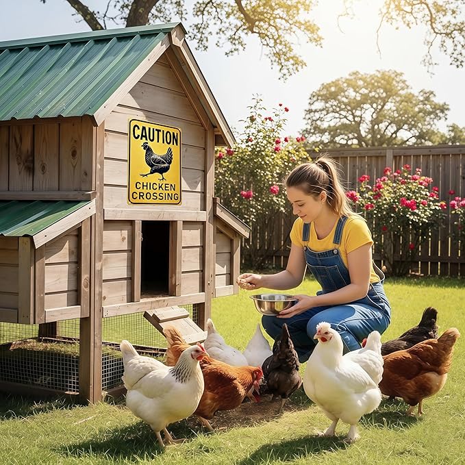Funnysign Vintage Chicken Sign Chicken Crossing Tin Sign for Chicken Coop Farm Kitchen Garden Yard Decor 8x12 inch(3915)