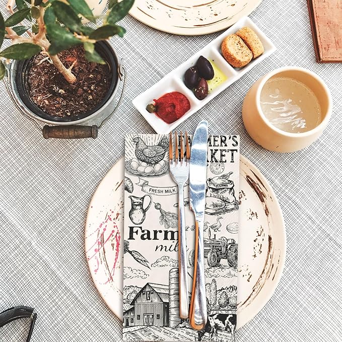 50Pcs Milk Farm Guest Napkins Cow House Disposable Paper Napkins Vintage Farmers Market Dinner Hand Napkin for Party Supplies Table Decor