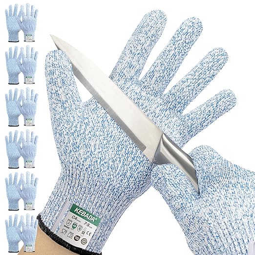 Kebada Cut Resistant Gloves, 100% Food Grade Cutting Gloves, ANSI A4 Level 5 Protection Anti Cut, Glass-Free and Steel-Free, Model C4, 6 Pairs, Medium