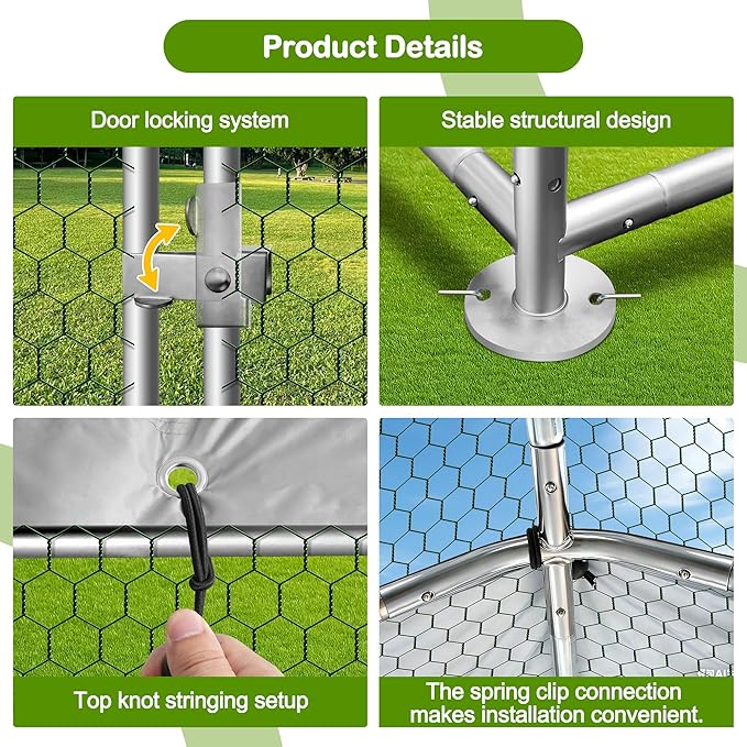 Large Metal Chicken Coop,19.7'L x 9.8'W x 6.6'H Chicken Run,Walk in Chicken Pen with Cover for Yard,Large Poultry Cage for Duck Rabbit