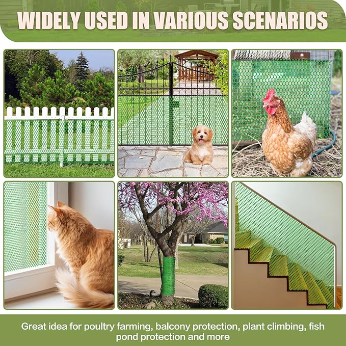 Plastic Pet & Garden Fence - Green 15.7in X 33ft Roll Multi-Use Decorative Chicken Wire Fencing for Poultry, Gardening & Animal Barriers
