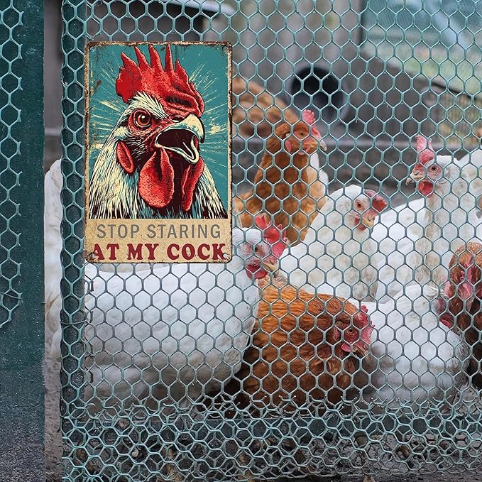 Funny Chicken Vintage Metal Tin Sign for Farm Chicken Coop Farmhouse Wall Decorations 12 * 8inch