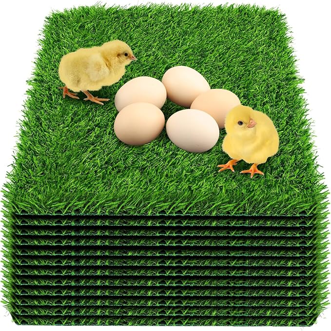 12 Pack Chicken Nesting Box Pads - Washable Artificial Grass Nesting Pads - Chicken Nesting Pads for Chicken Coop and Pet Garden Lawn Indoor Outdoor 12"×12"×1"